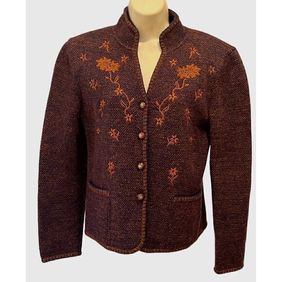 New ESCADA by MARGARETHA LEY Embroidered Brown Navy Mohair Wool Cardigan - Picture 1 of 12